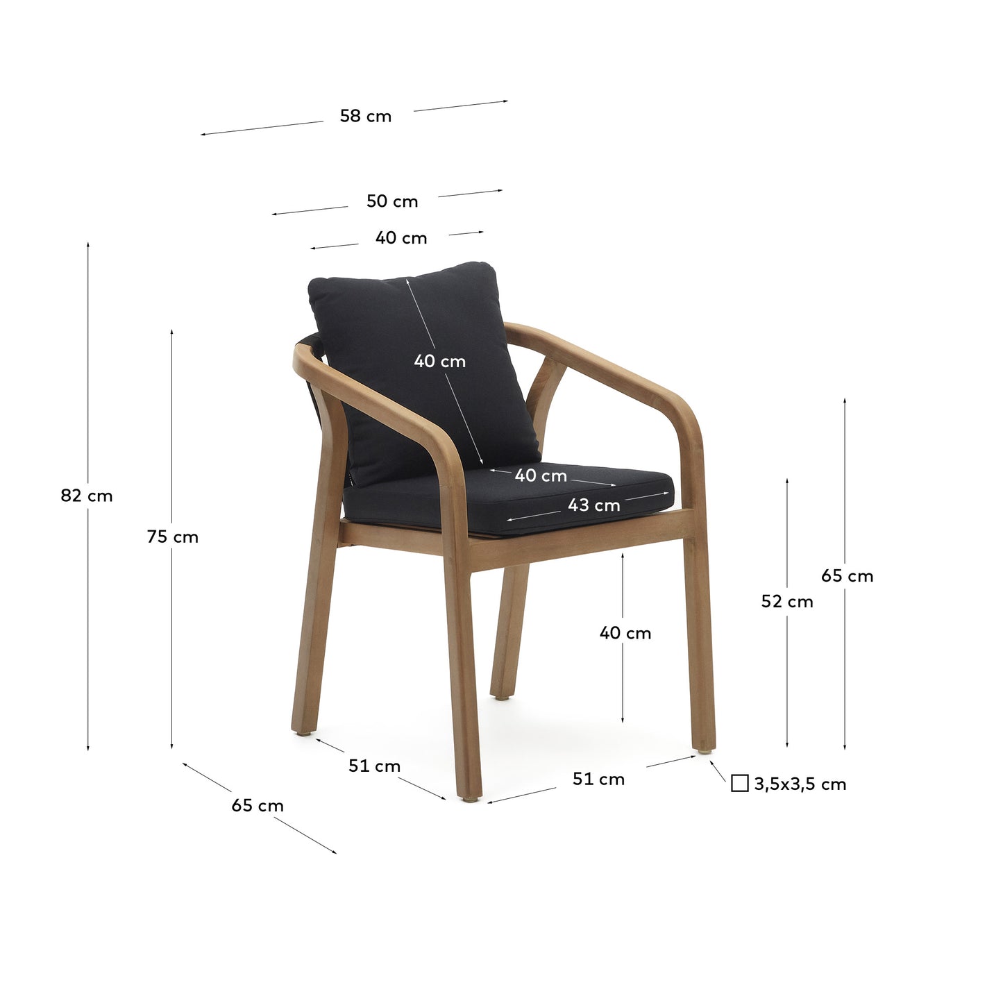 Silla apilable Malaret de madera maciza de eucalipto y cuerda negro FSC 100%