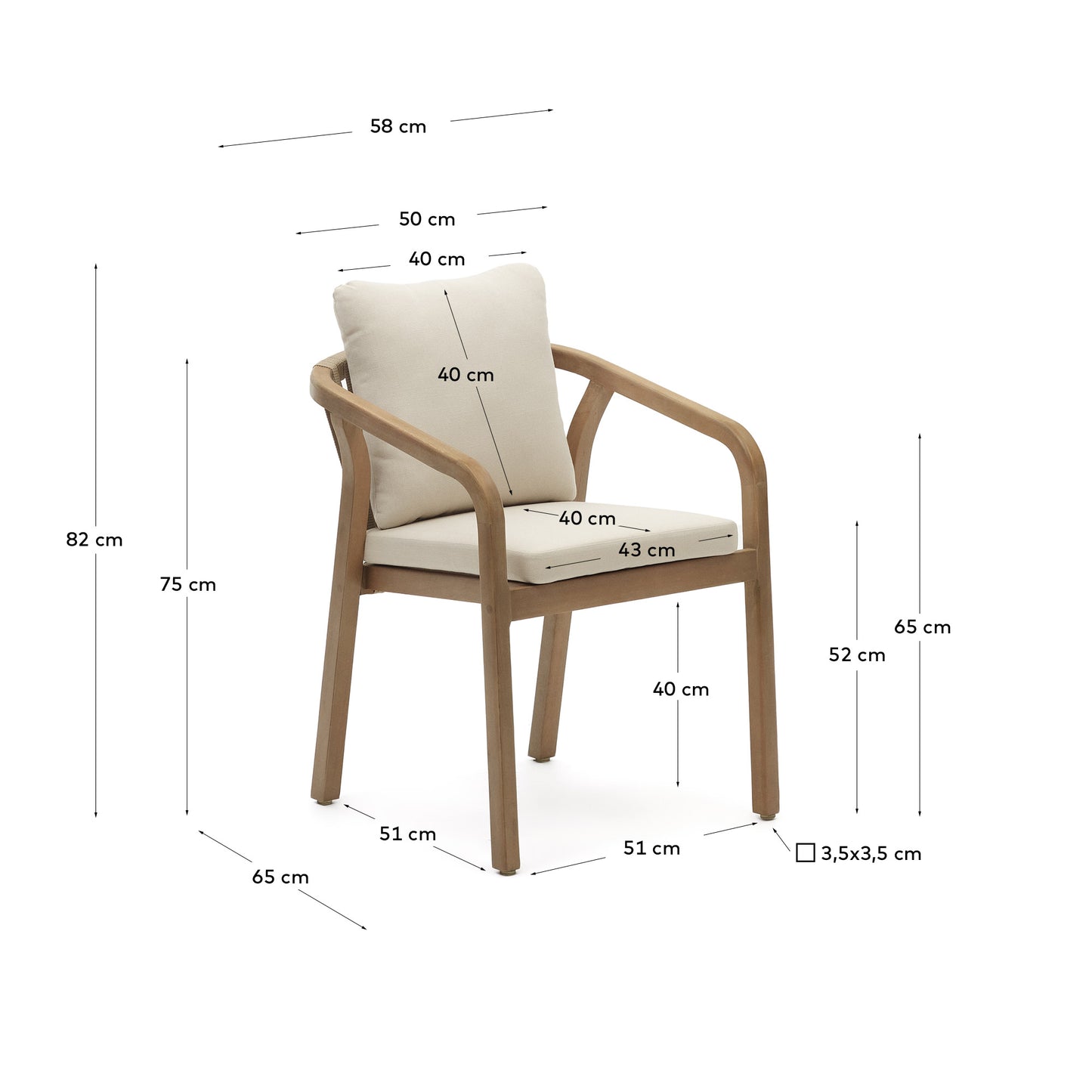 Silla apilable Malaret de madera maciza de eucalipto y cuerda beige FSC 100%