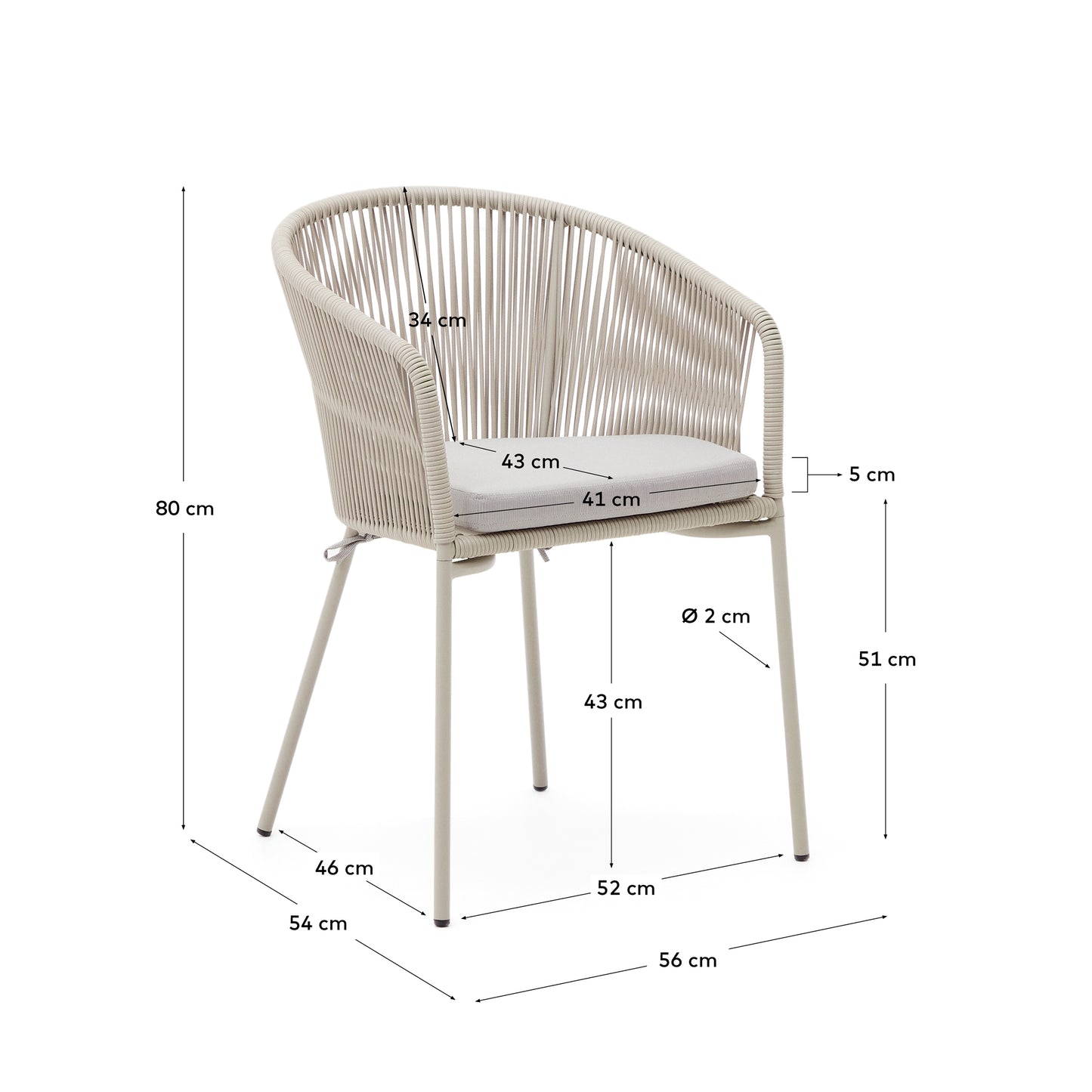 Silla Yanet de cuerda sintética crudo y patas de acero galvanizado