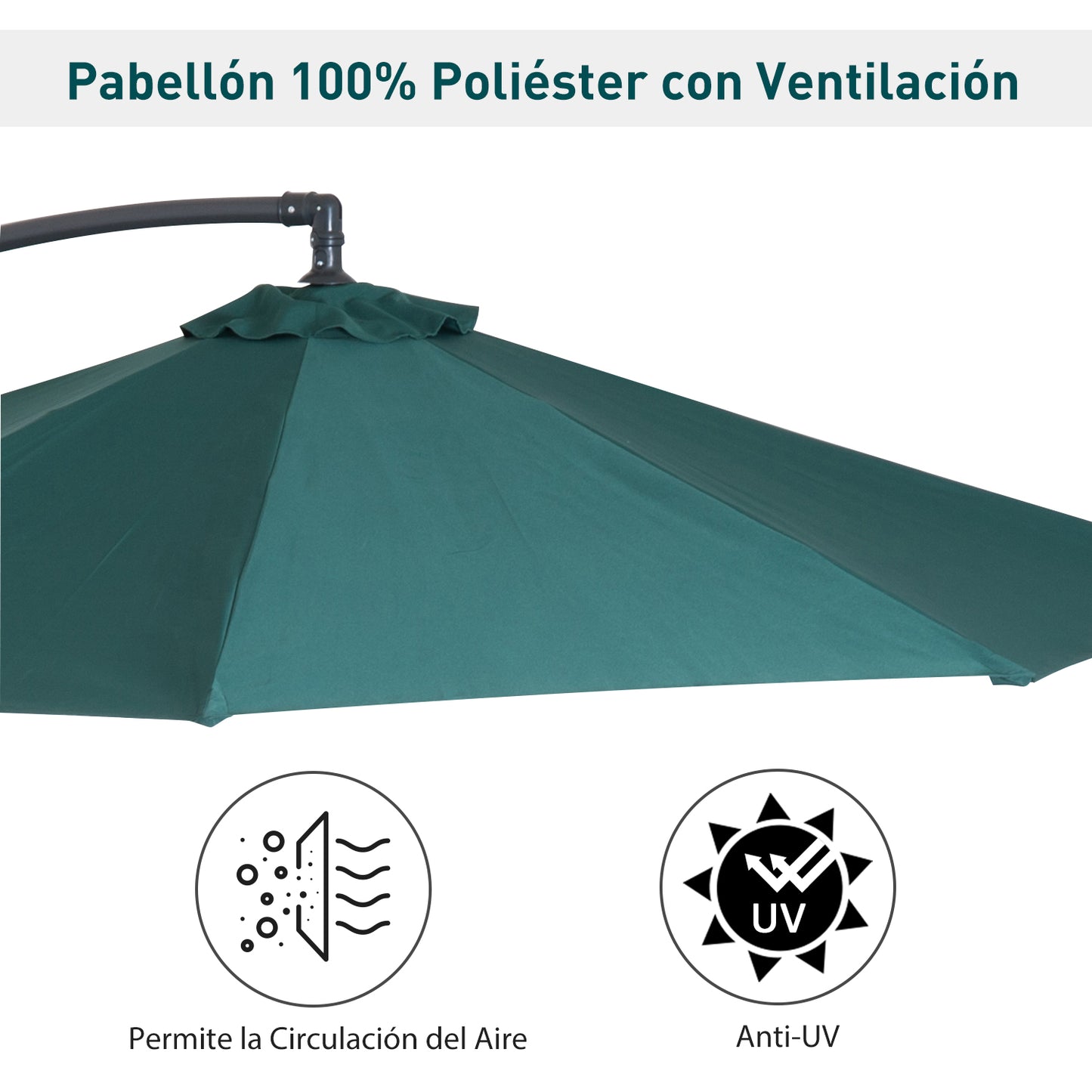 Outsunny Sombrilla de Jardín Ø300x250 cm Parasol Excéntrico Reclinable con Manivela Base Cruzada y Soporte de Acero 8 Varillas para Terraza Exterior Balcón Verde Oscuro