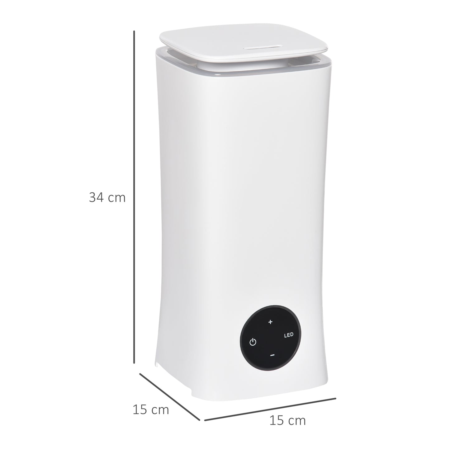 HOMCOM Humidificador Ultrasónico 2L Humidificador Silencioso con 3 Modos de Pulverización 7 Colores LED para Dormitorio Oficina Efecto 20 ㎡ 15x15x34 cm Blanco