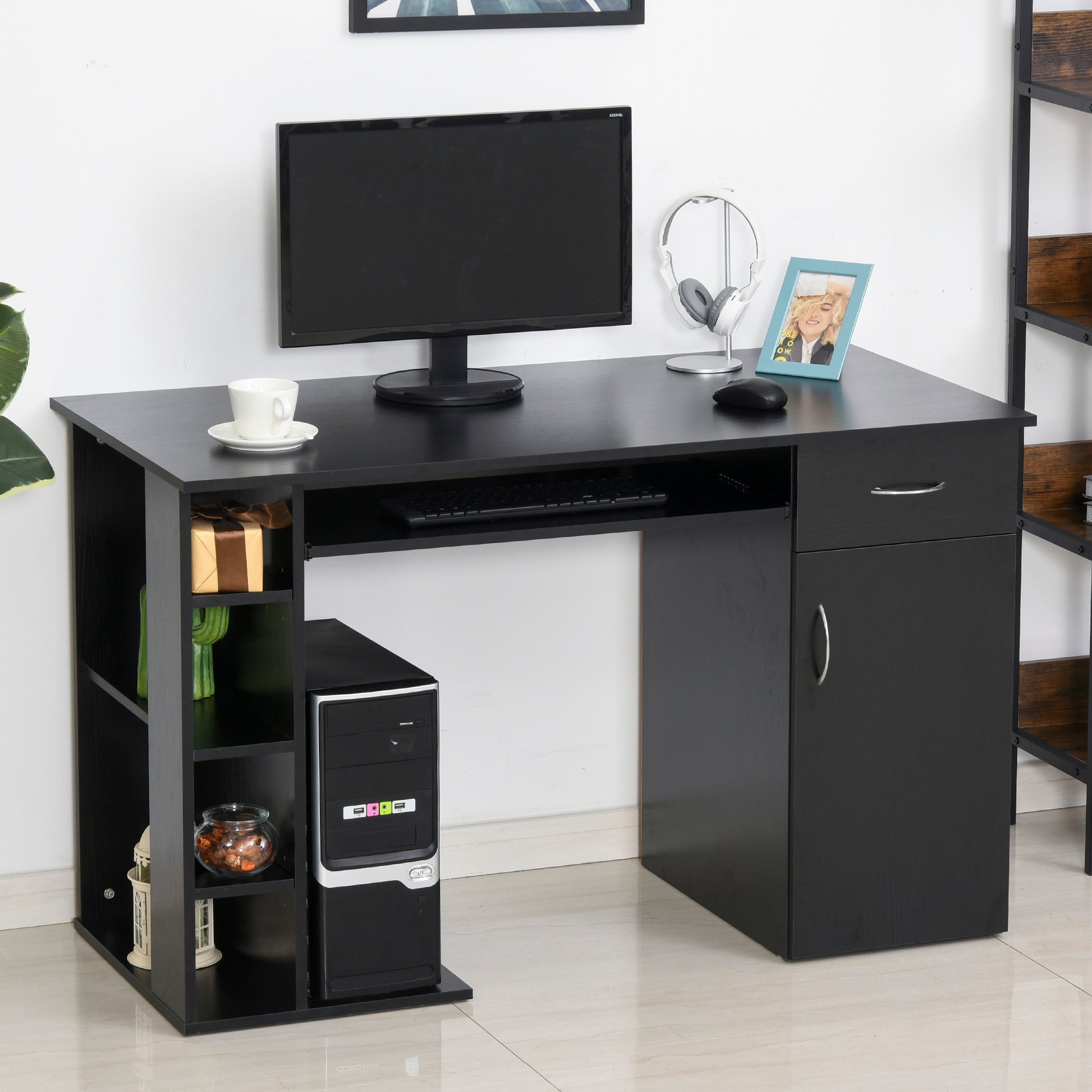 Mesa de Ordenador PC 120 cm Mesa Escritorio de Oficina con Múltiples  Estantes Cajón Bandeja de