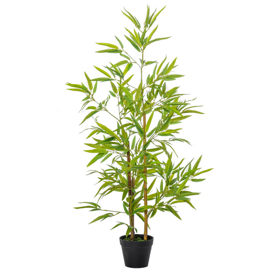 Outsunny Planta Artificial de Bambú 120 cm Árbol Artificial en Maceta Decorativa para Interior Exterior Hogar Salón Oficina Ø15,5x120 cm Verde