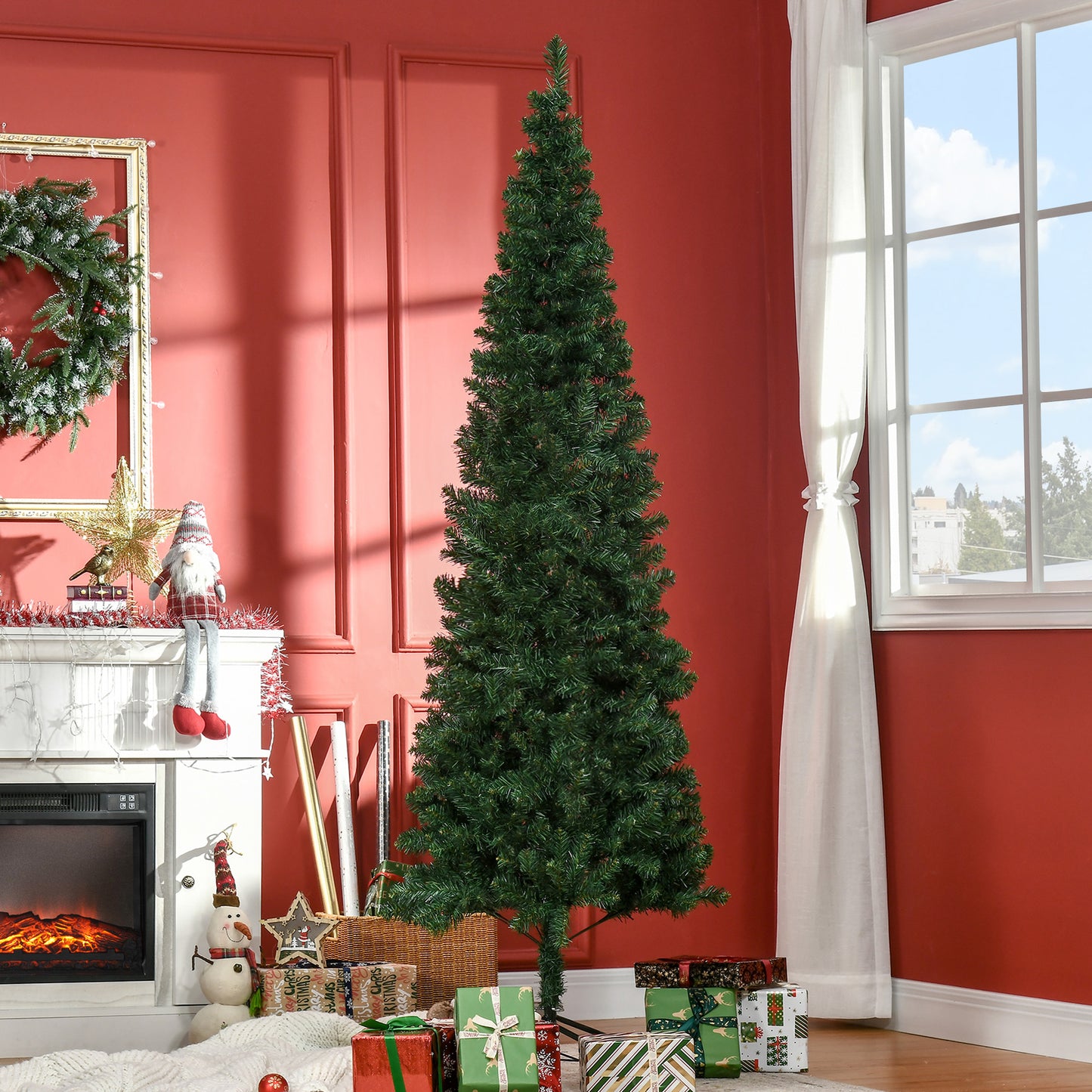 HOMCOM Árbol de Navidad Artificial 210 cm Ignífugo con 631 Puntas de Rama PVC y Soporte de Metal Decoración Navideña para Interiores Fácil de Montar Verde