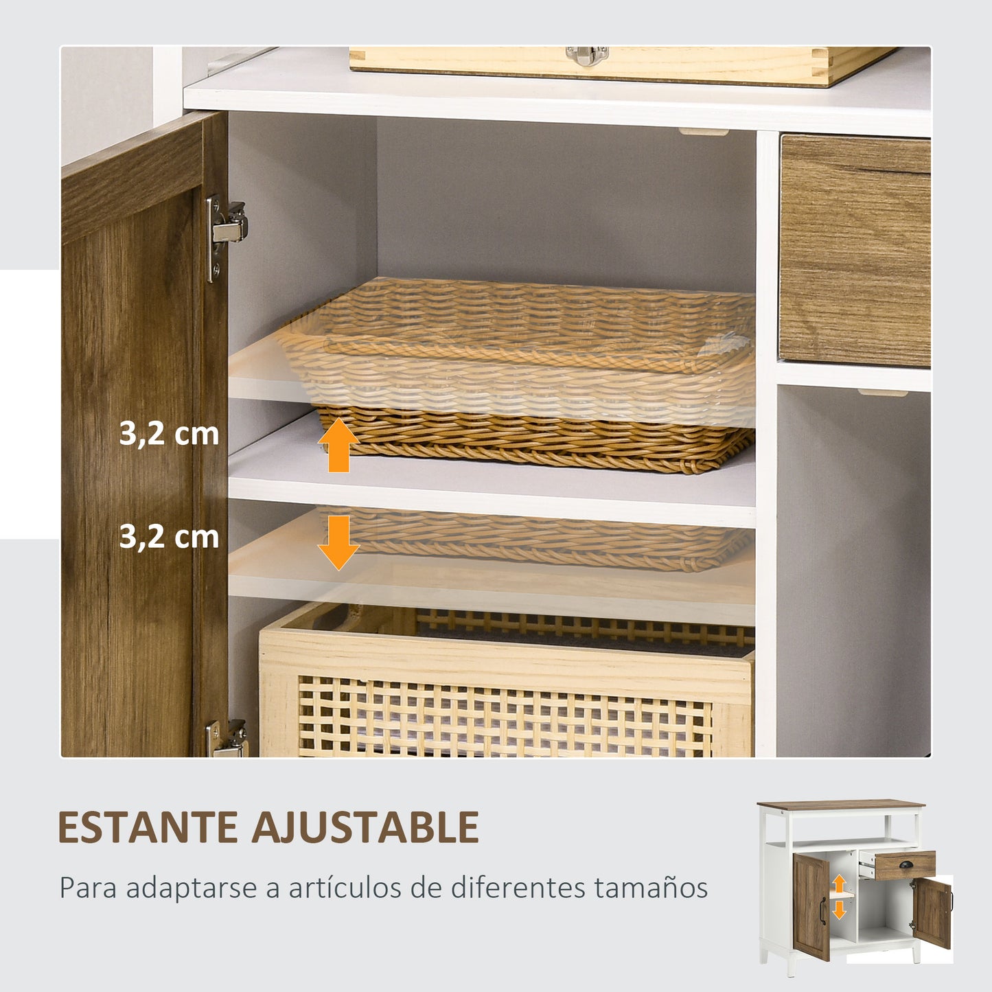 HOMCOM Aparador de Salón Armario Almacenaje de Madera con 2 Puertas Cajón y Estante Ajustable para Comedor Cocina Dormitorio 76,6x35x81,5 cm Blanco y Marrón