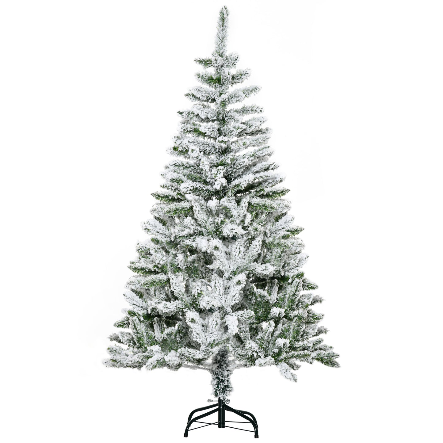 HOMCOM Árbol de Navidad Artificial 150 cm con Nieve Ignífugo con 358 Ramas Apertura Automática Base Plegable y Soporte Metálico Decoración Navideña para Interiores Verde