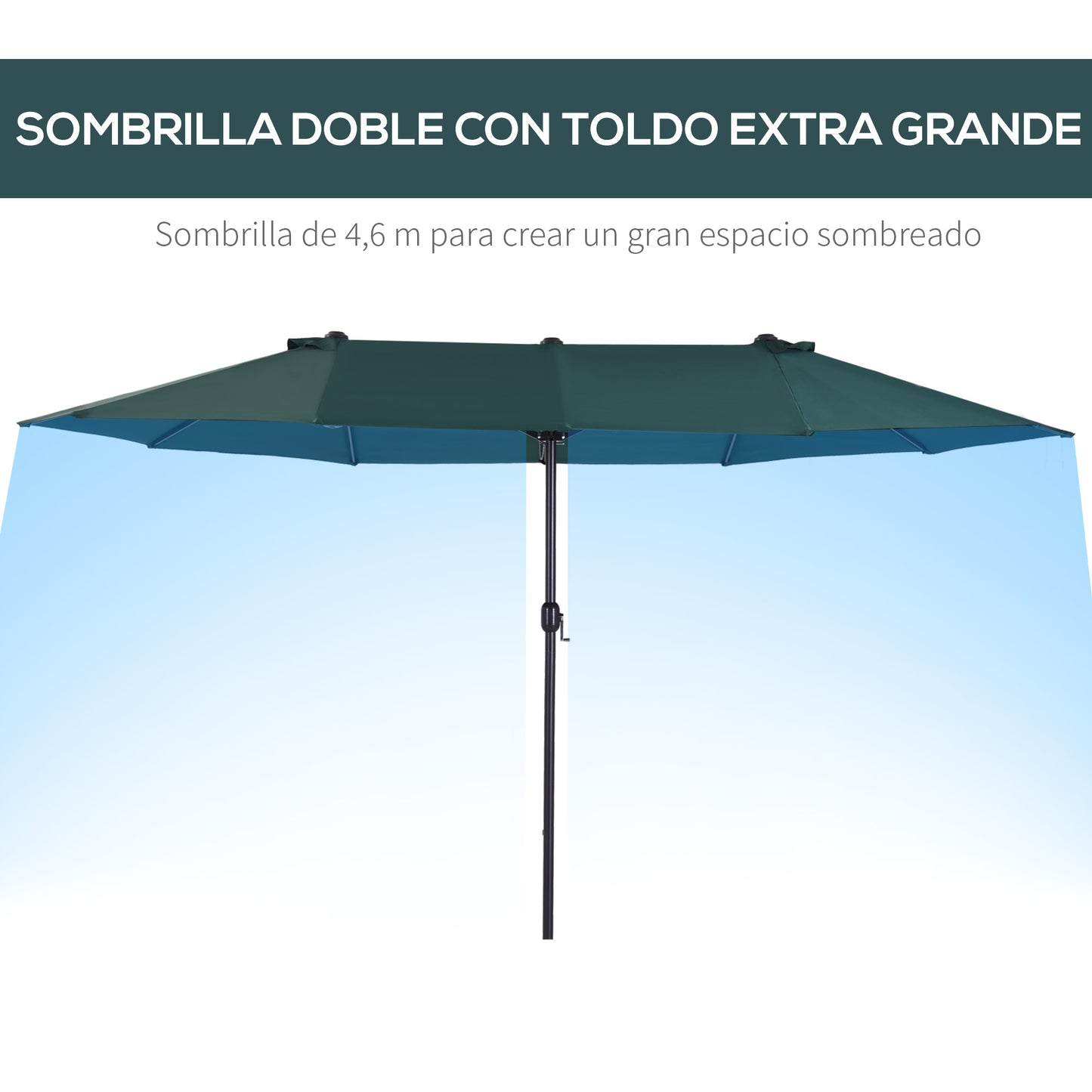 Outsunny Sombrilla de Terraza Exterior Parasol Grande 4,6x2,7m Sombrilla de Jardín con Manivela Manual Resistente al Agua y Protección Solar para Terraza Playa Piscina Verde