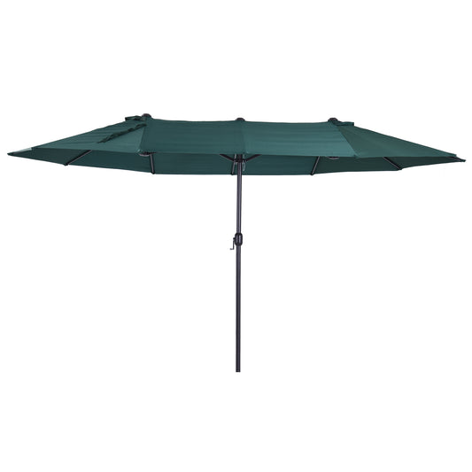 Outsunny Sombrilla de Terraza Exterior Parasol Grande 4,6x2,7m Sombrilla de Jardín con Manivela Manual Resistente al Agua y Protección Solar para Terraza Playa Piscina Verde