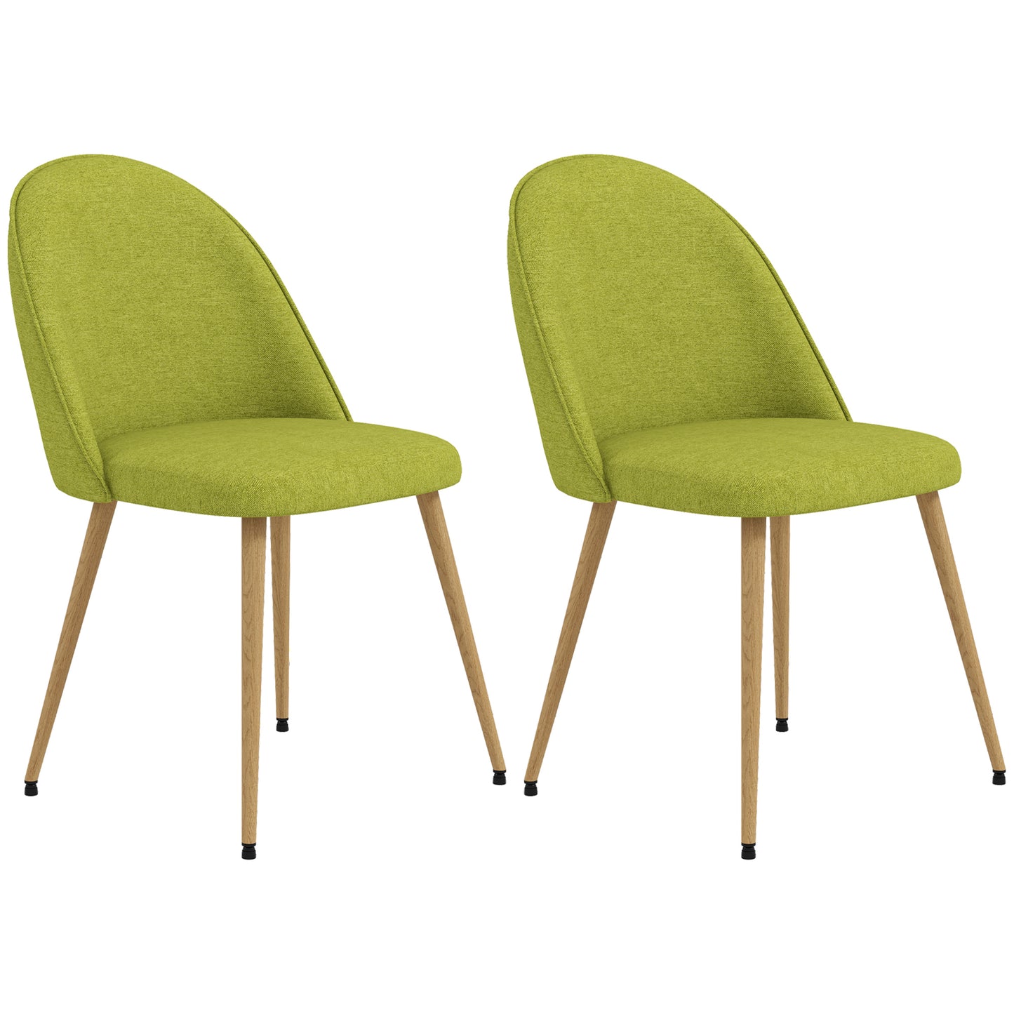 HOMCOM Pack de 2 Sillas de Comedor Sillas de Cocina Tapizadas de Tela de Lino con Patas de Acero para Salón Dormitorio Carga 120 kg 50x52x83 cm Verde