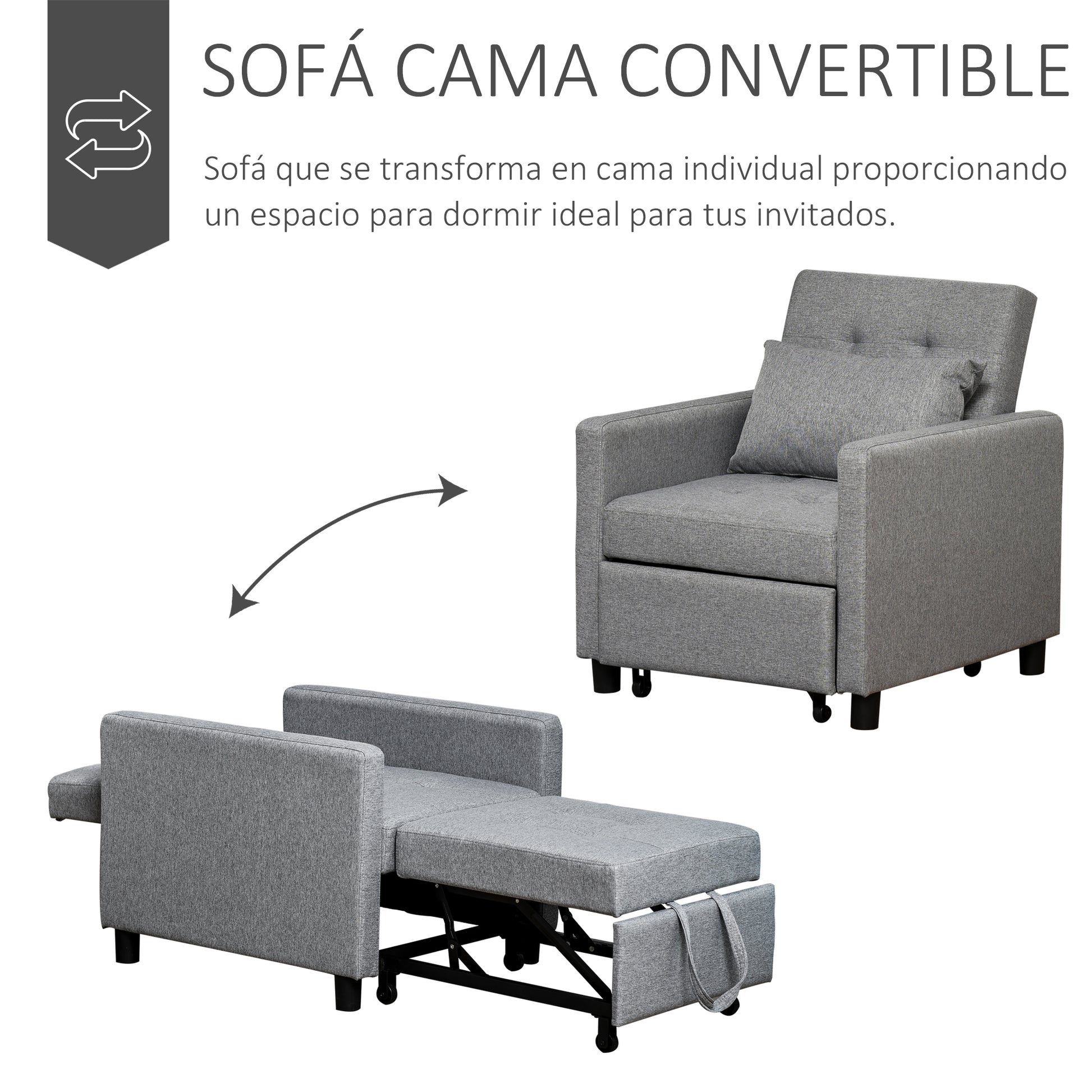 HOMCOM Sofá Cama Individual Plegable Silla Cama Convertible 3 en 1 con –  Bechester