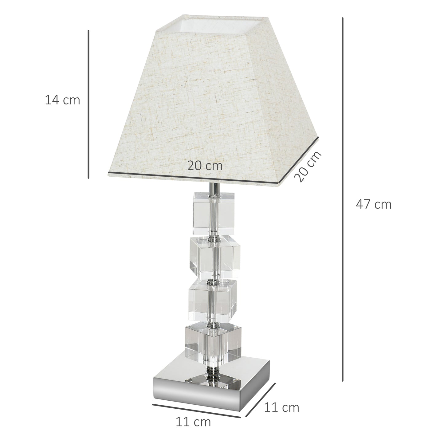 HOMCOM Lámpara de Mesita de Noche Lámpara de Mesa con Casquillo E14 Máx. 40W Cristal Giratorio y Base de Metal para Salón Oficina Dormitorio 20x20x47 cm Crema