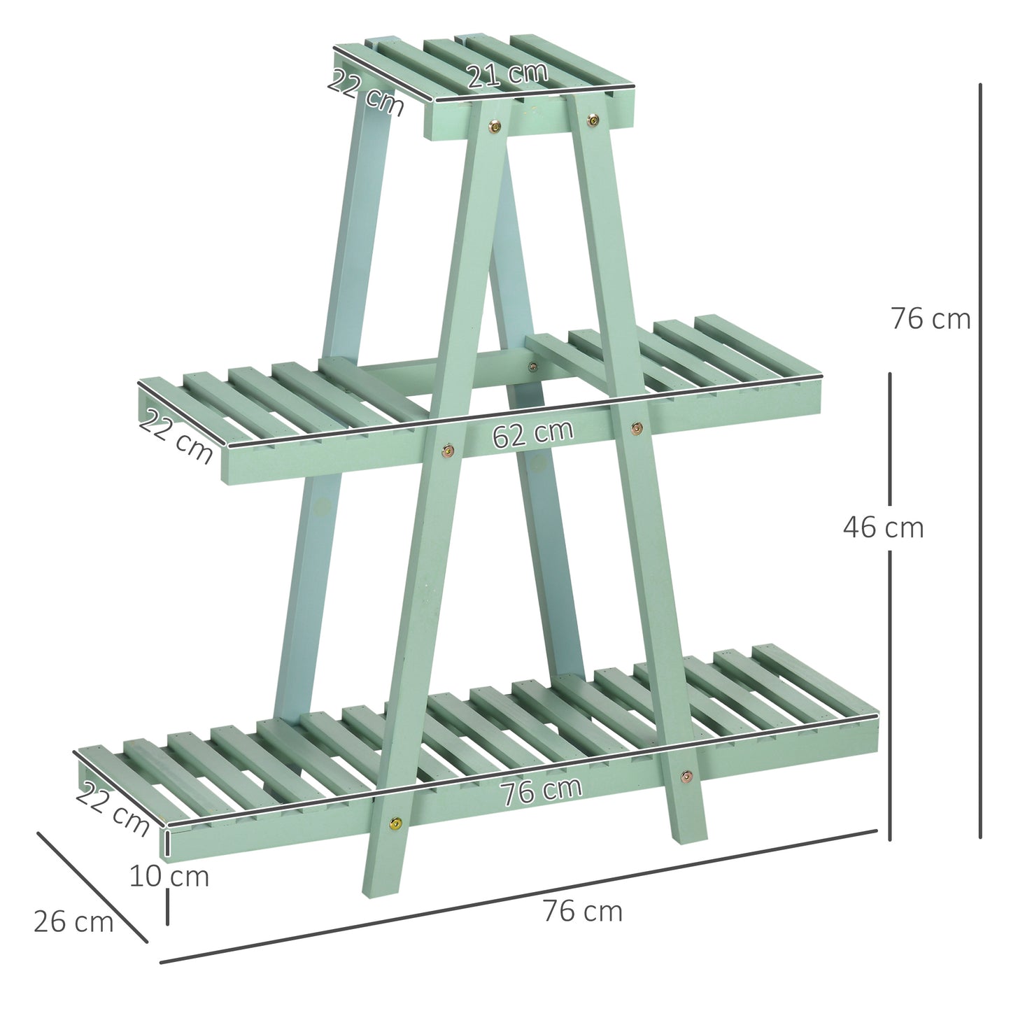 Outsunny Soporte de Madera para Plantas Estantería para Flores de 3 Niveles Estantería Decorativa para Interiores Exteriores Terraza Jardín Balcón 76x26x76 cm Verde