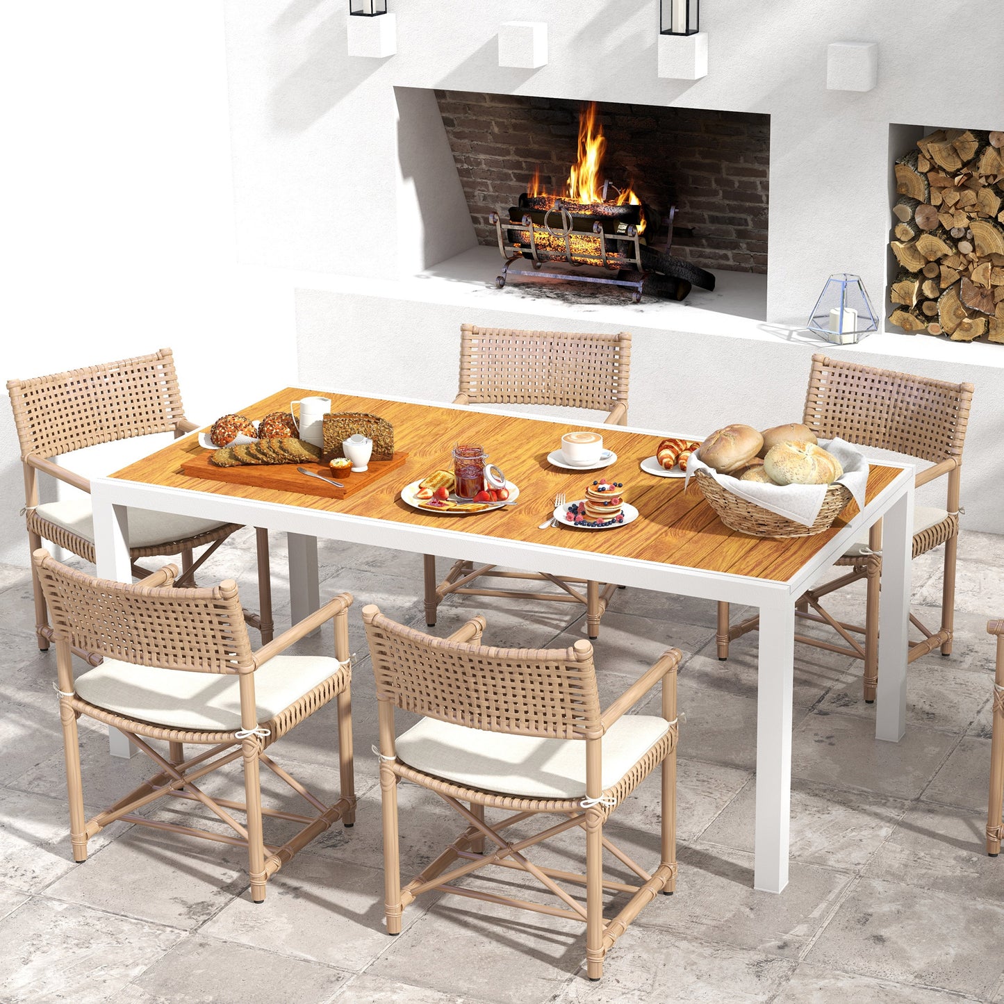 Outsunny Mesa de Jardín Extensible de Aluminio Mesa de Comedor Exterior Rectangular Mesa de Terraza para 6 Personas Efecto de Madera Carga 50 kg 180/240x94x73 cm Marrón