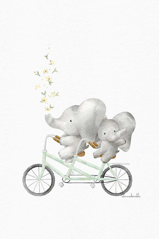 BICYCLE ELEPHANTS - Diseño impreso sobre papel artístico, ligeramente texturado