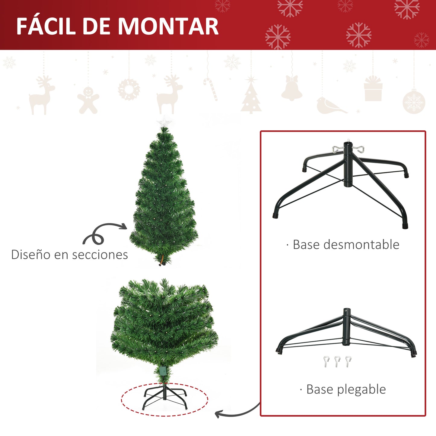 HOMCOM Árbol de Navidad 180cm Artificial Árbol con Soporte Metálico Luces LED Multicolores Verde Natural Material PVC