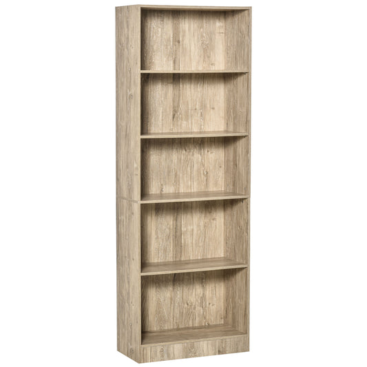 HOMCOM Librería Estantería de 5 Niveles para Libros con 3 Baldas Ajustables Antivuelco Almacenaje para Salón Oficina Estudio 63x29,5x176 cm Madera Natural