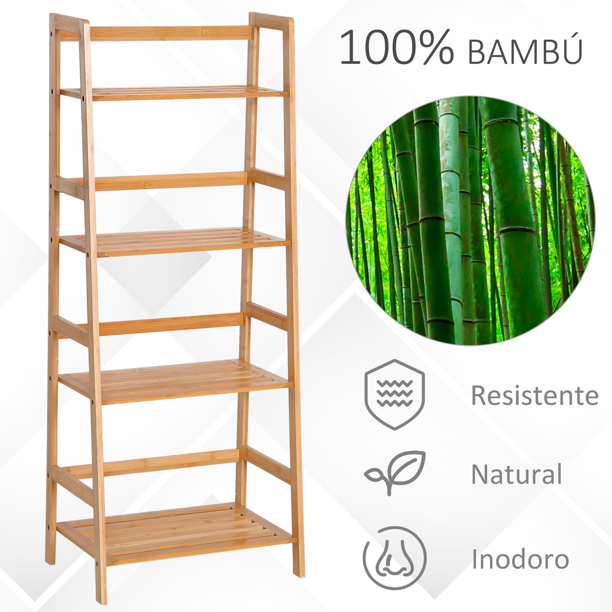 HOMCOM Estantería de Bambú de 3 Niveles Mueble Organizador