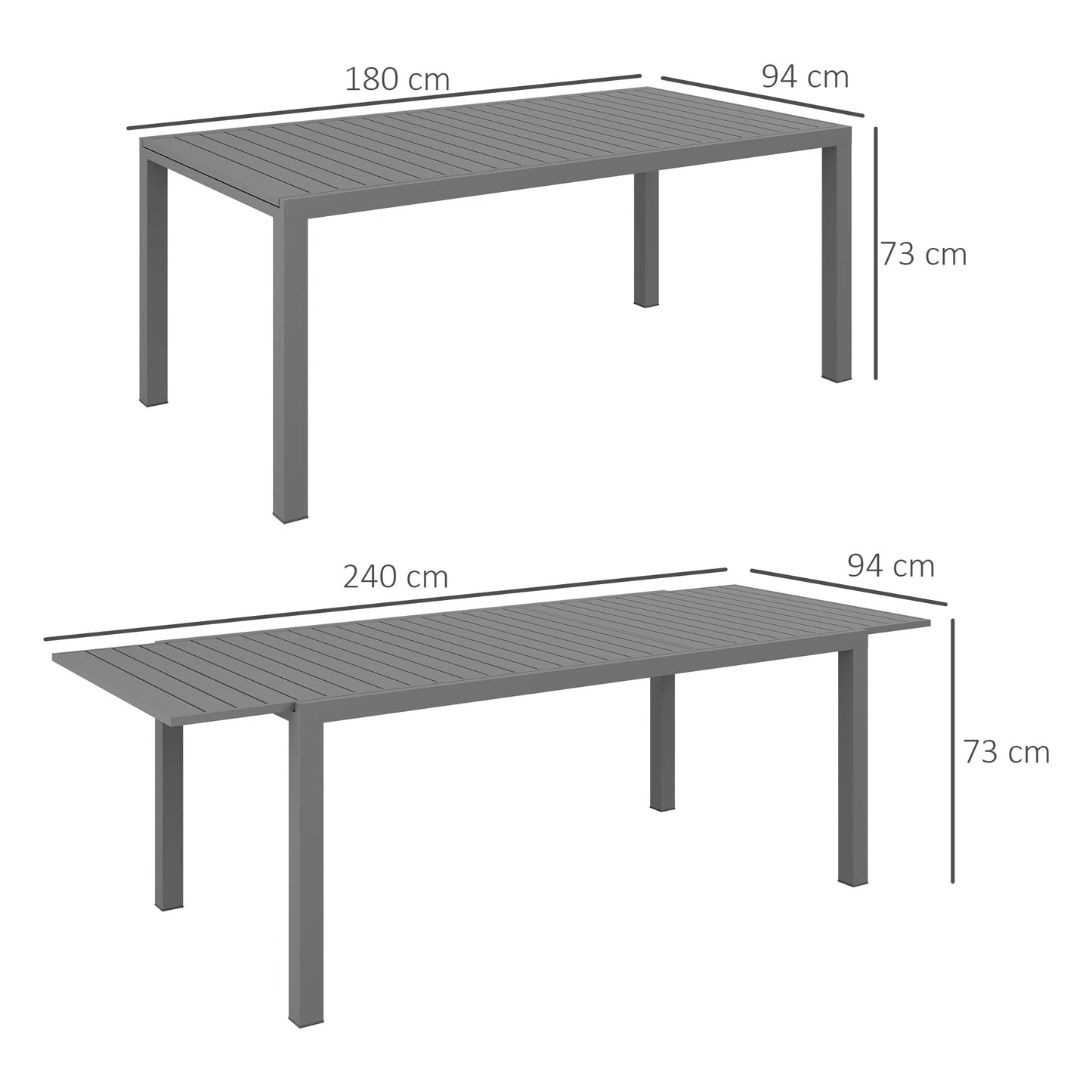 Outsunny Mesa de Jardín Extensible de Aluminio Mesa de Comedor Exterior Mesa de Terraza Rectangular para 6 -8 Personas Carga 50 kg para Balcón 180/240x94x73 cm Gris Oscuro