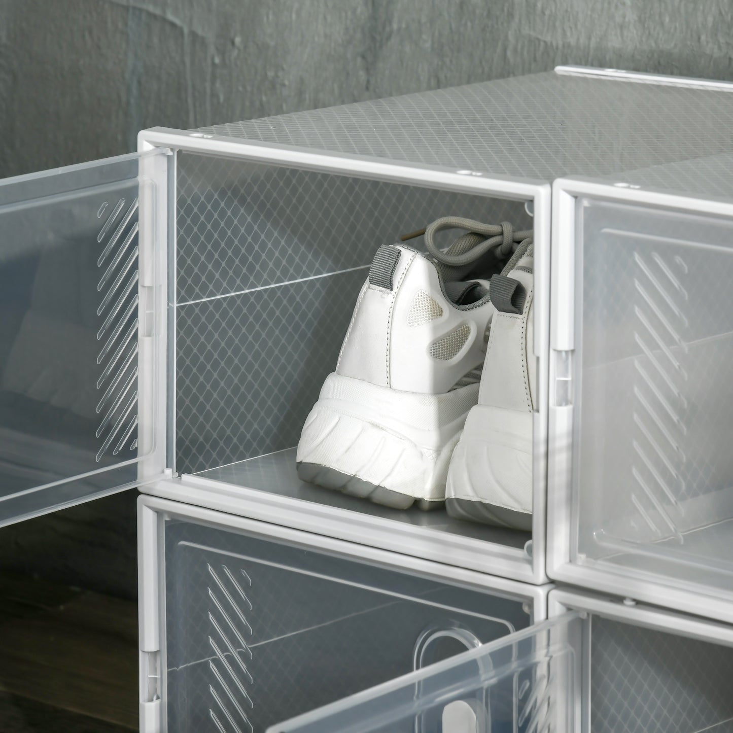 HOMCOM Armario Modular de Plástico Cajas de Zapatos Talla de 43 con 8 Cubos Puertas Magnéticas Muble Organizador para Entrada Pasillo Dormitorio 25x35x19 cm Transparente