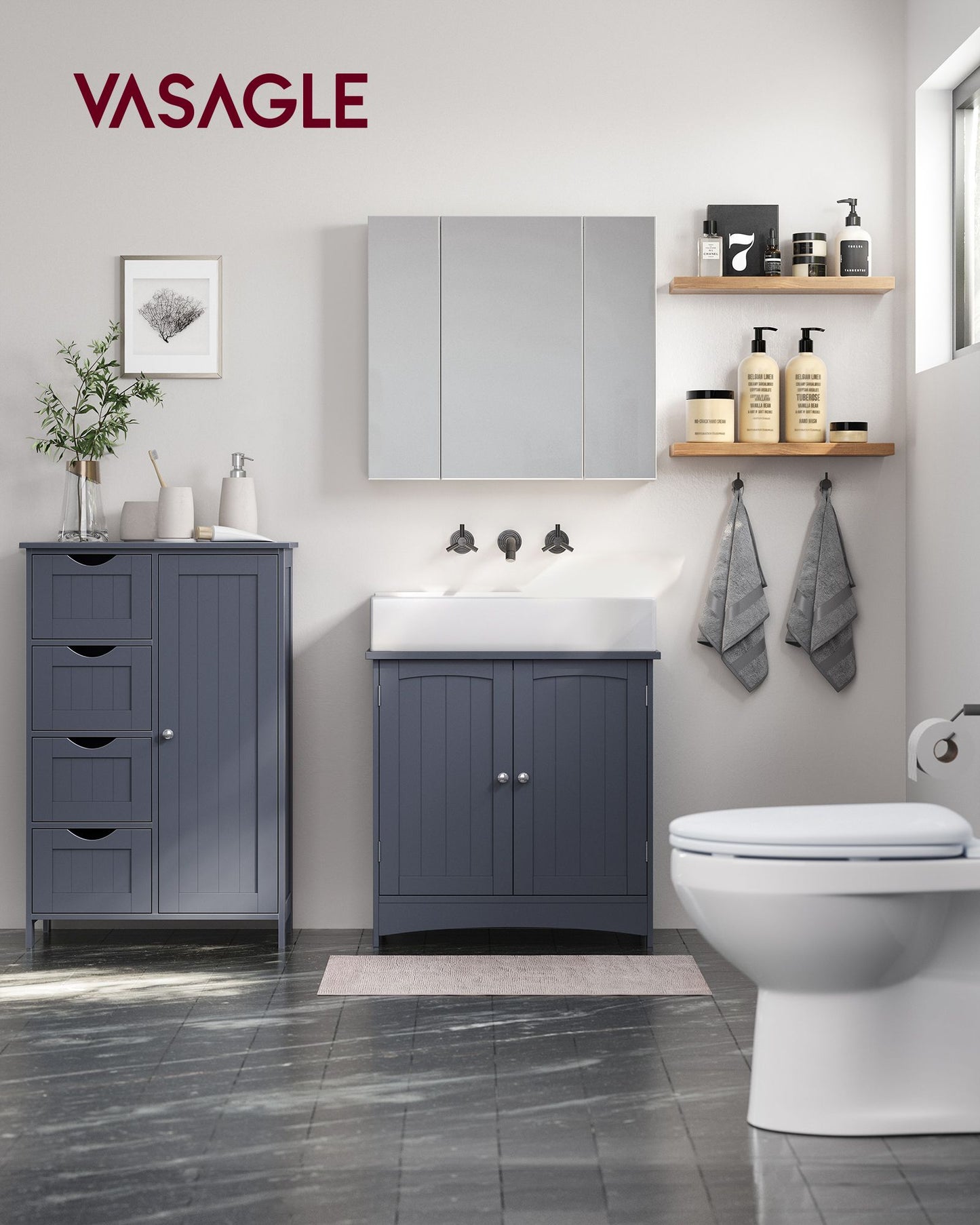 Mueble de Baño Estrecho con 4 Cajones 30 x 55 x 82 cm Gris Oscuro-VASAGLE