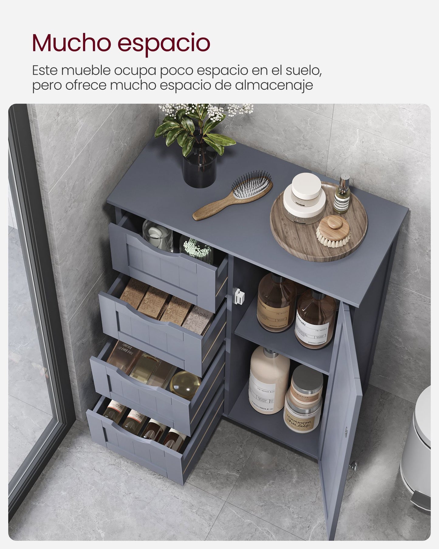 Mueble de Baño Estrecho con 4 Cajones 30 x 55 x 82 cm Gris Oscuro-VASAGLE