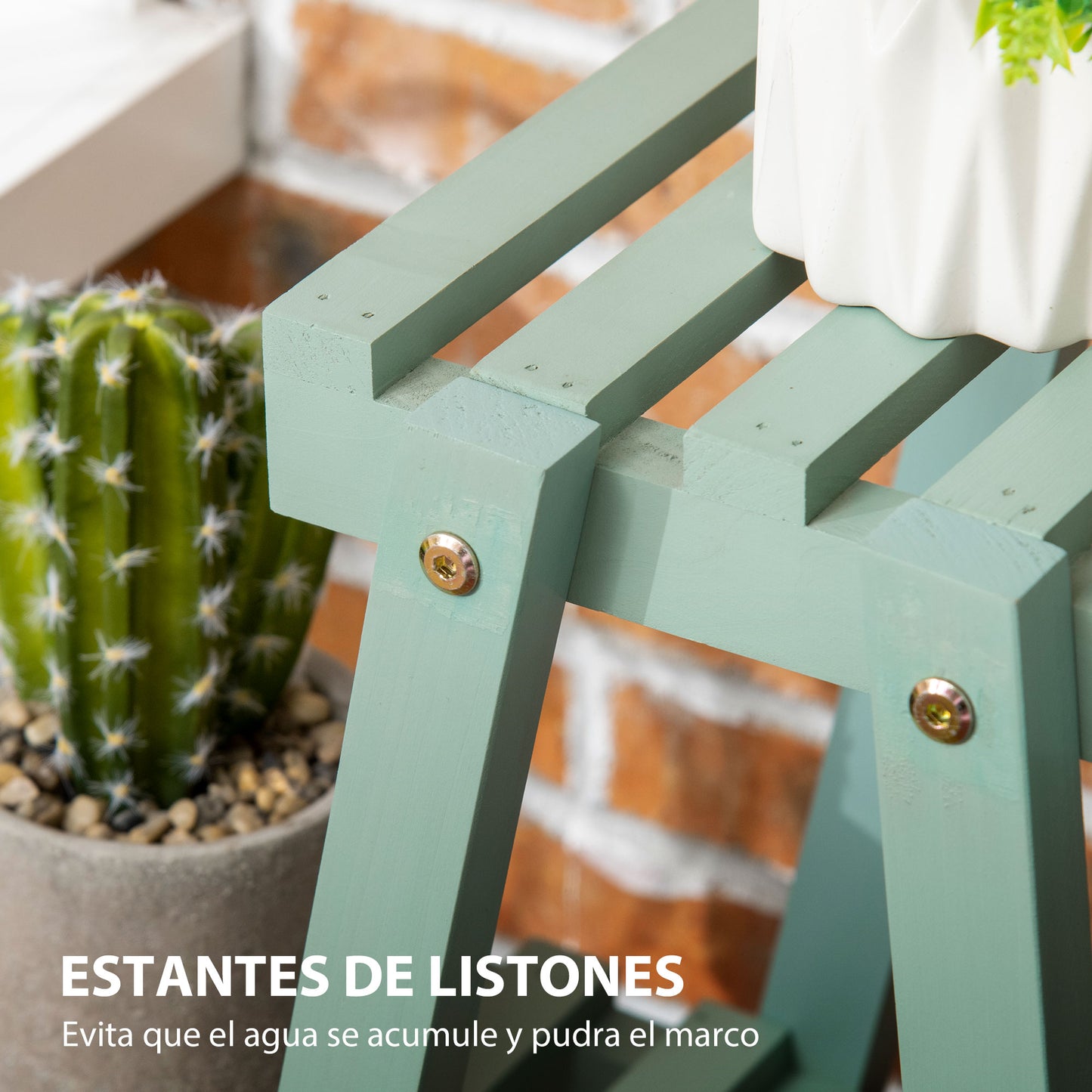 Outsunny Soporte de Madera para Plantas Estantería para Flores de 3 Niveles Estantería Decorativa para Interiores Exteriores Terraza Jardín Balcón 76x26x76 cm Verde