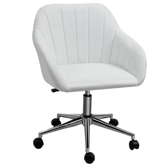 Vinsetto Silla de Oficina Ergonómica Silla de Escritorio Giratoria con Altura Ajustable Respaldo y Reposabrazos de Piel Sintética Carga 120 kg 60x59x79-89 cm Blanco