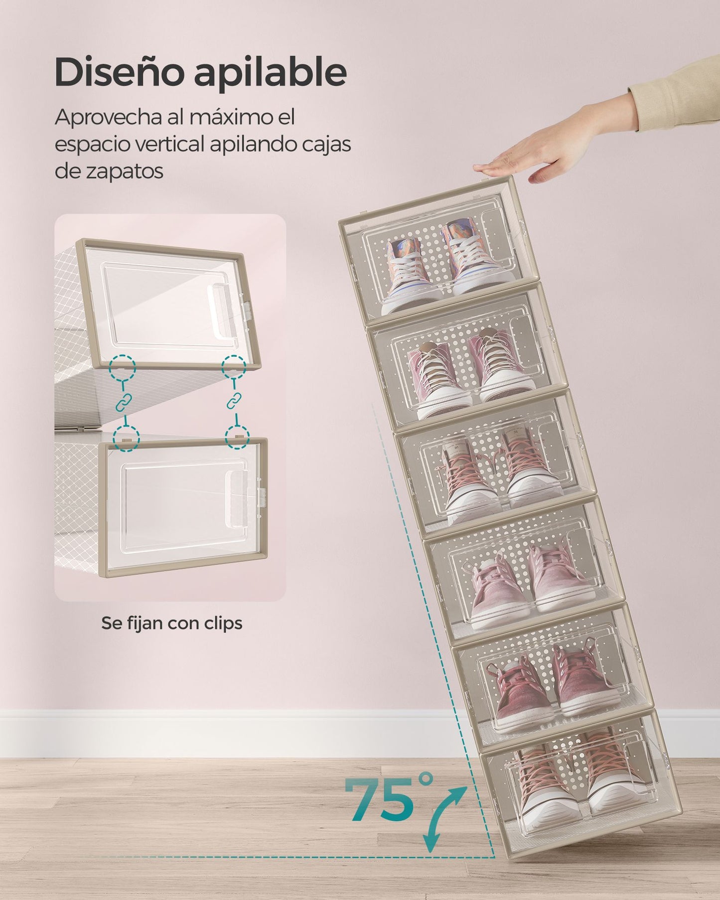 Juego de 18 Cajas de Zapatos Plástico Transparente y Beige Avena-SONGMICS