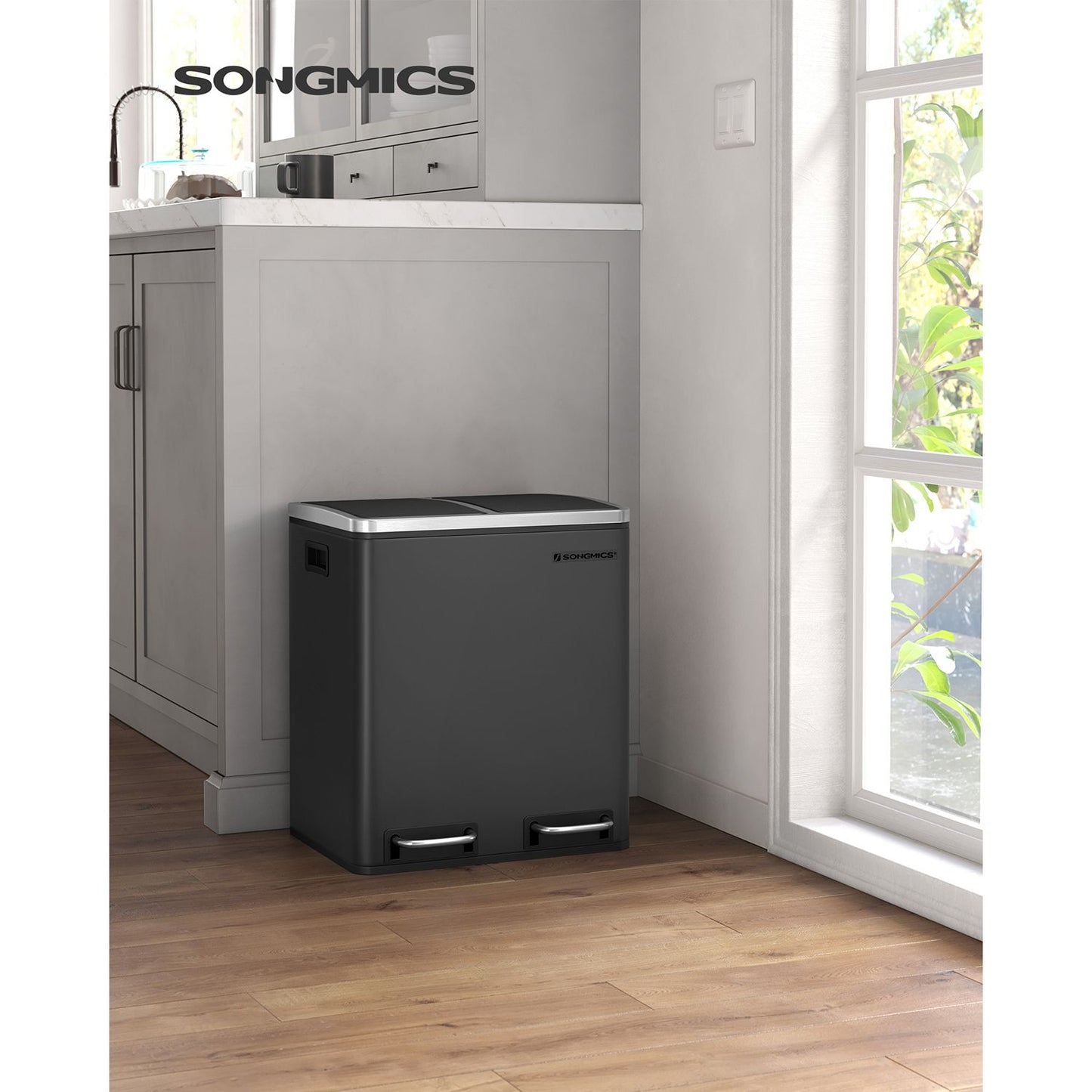 Cubo de Basura de Cocina de 2 x 15 L Negro-SONGMICS