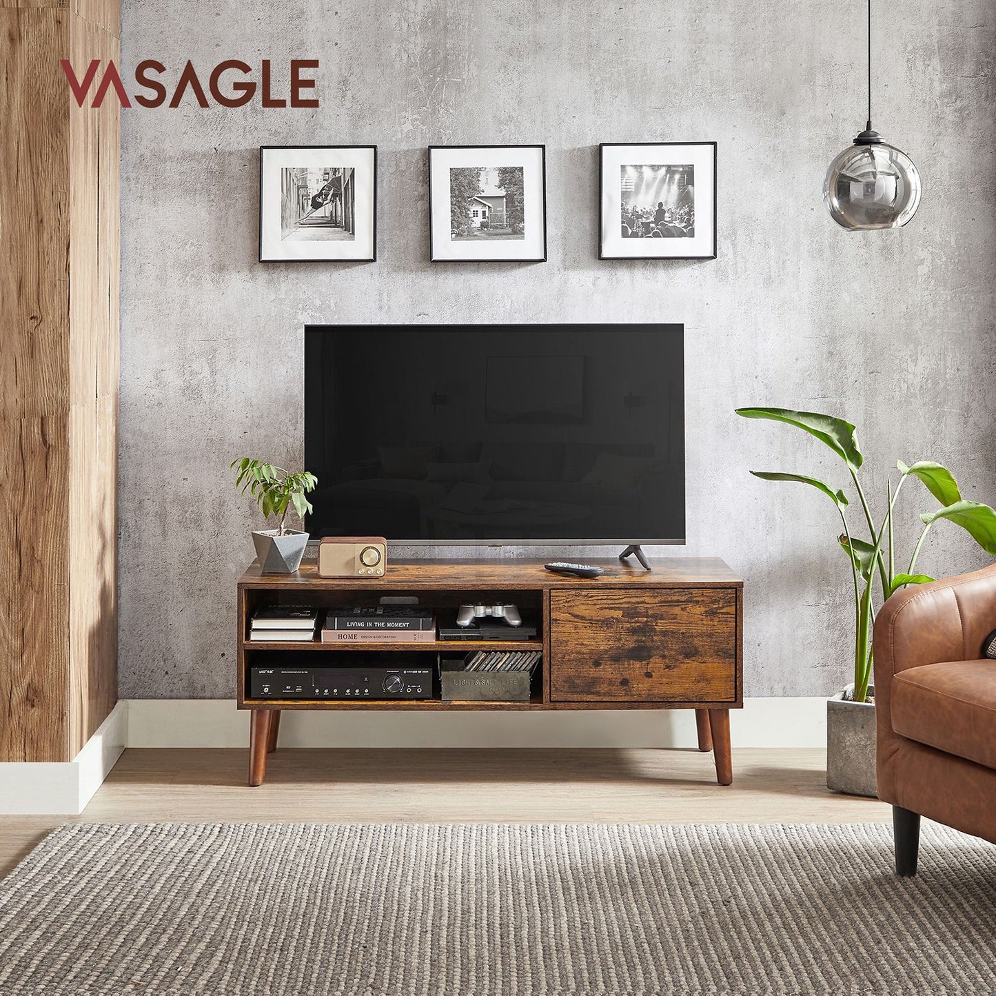 Mueble de TV para televisores de hasta 55 Pulgadas Marrón Rústico-VASAGLE