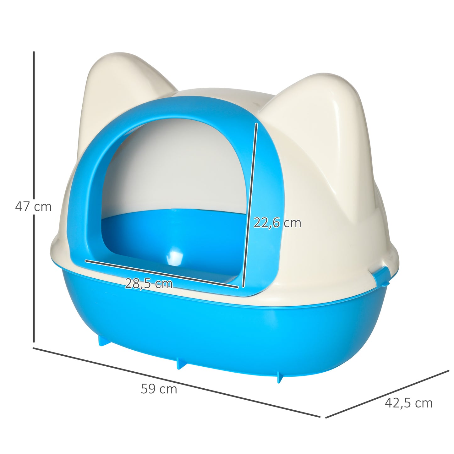 PawHut Caja de Arena para Gatos Arenero Cerrado de Gato con Orificio de Entrada y Pala Incluida 59x42,5x47 cm Blanco y Azul