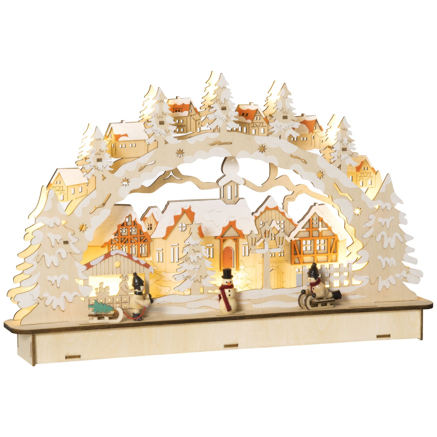 HOMCOM Casa de Pueblo Navideño con 12 Luces Escena Navideña Iluminado Decoración Navideña para Escritorio Mesa Chimeneas 45x7x28 cm Natural