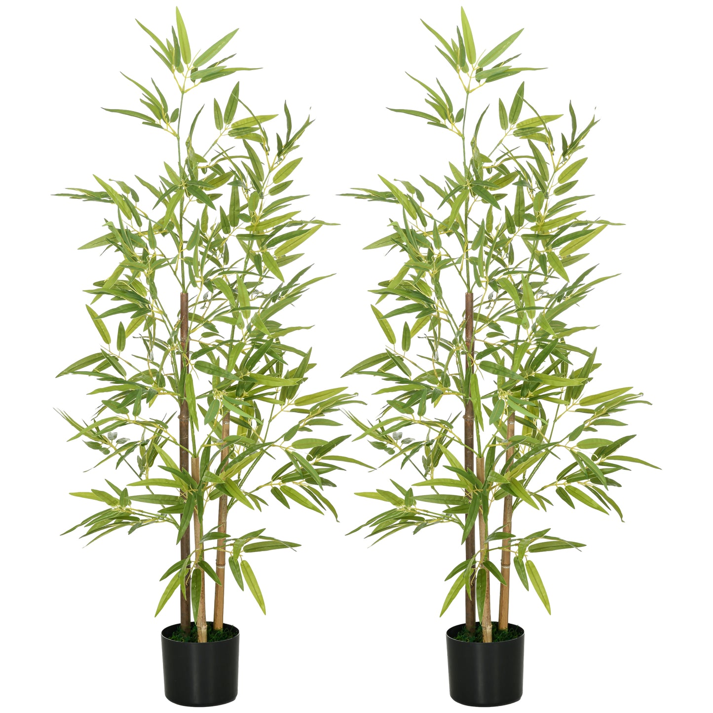 HOMCOM 2 Plantas Artificiales con Maceta Plantas Sintéticas de Bambú con 498 Hojas para Decoración en Salón Oficina Casa Ø15x120 cm Verde