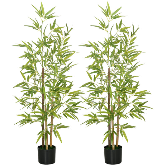 HOMCOM 2 Plantas Artificiales con Maceta Plantas Sintéticas de Bambú con 498 Hojas para Decoración en Salón Oficina Casa Ø15x120 cm Verde