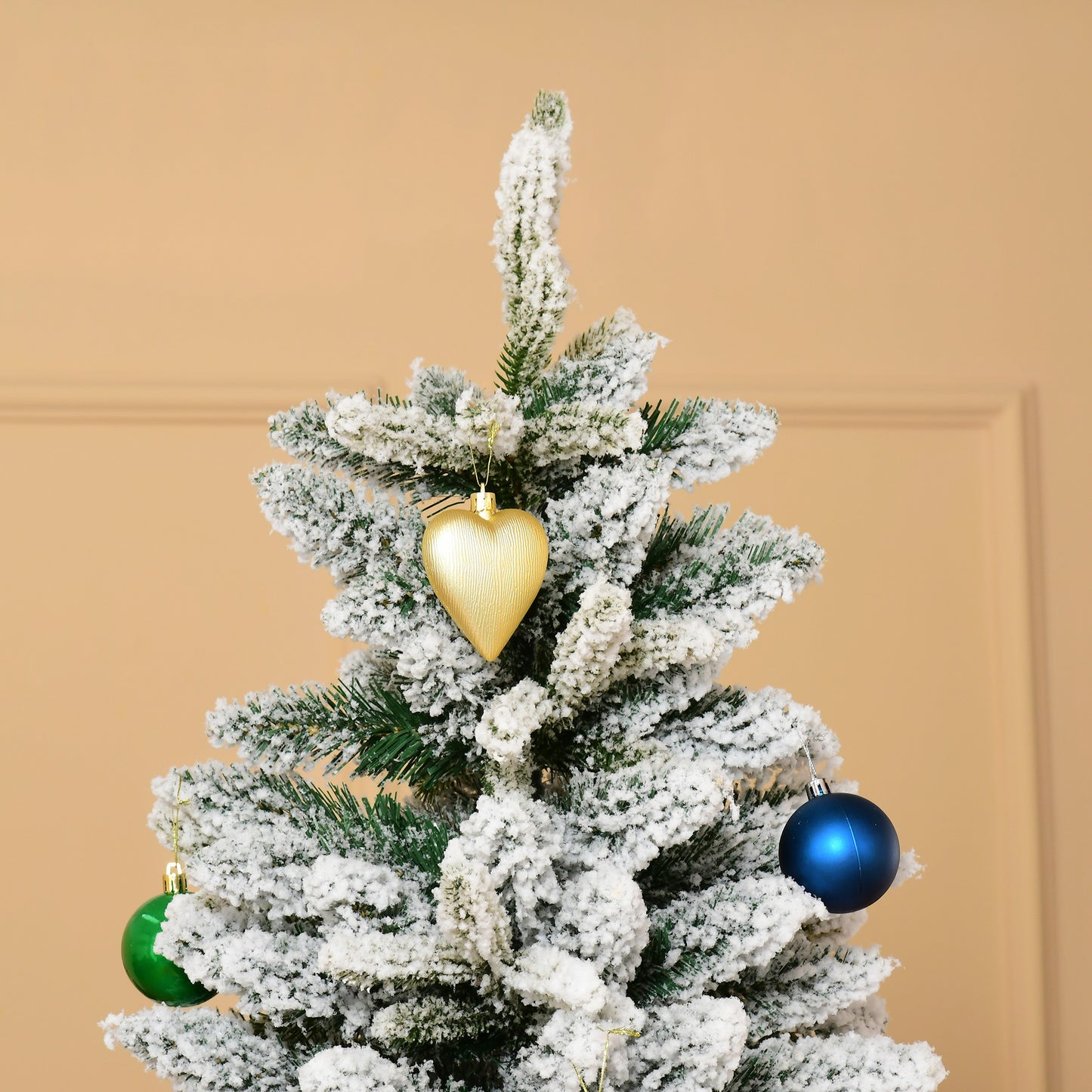 HOMCOM Árbol de Navidad Nevado 210 cm Árbol de Navidad Artificial con 784 Puntas de Rama Ignífugas y Soporte de Acero Decoración Navideña para Interiores Verde y Blanco