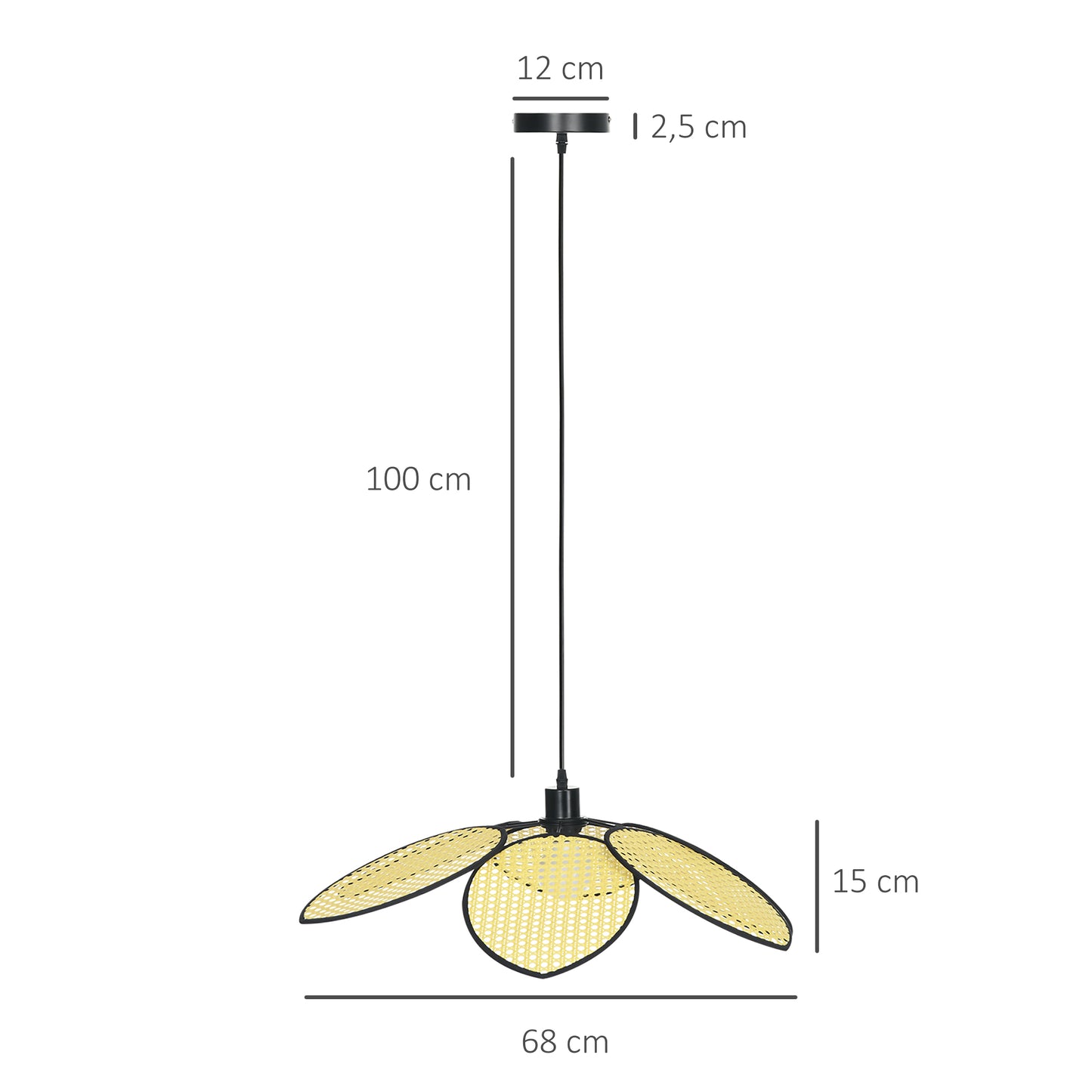 HOMCOM Lámpara Colgante Forma de Flores Lámpara de Techo de Ratán Sintético Iluminación de Techo E27 con Cable Ajustable para Salón Cocina Comedor Ø68x115 cm Natural