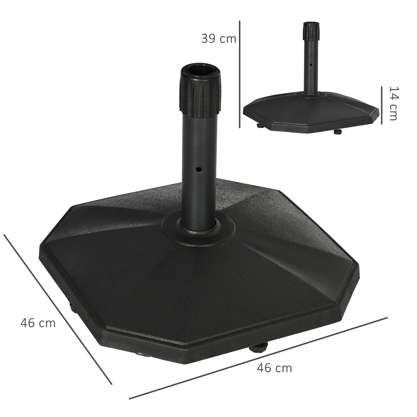 Outsunny Base de Sombrilla Peso 18 kg Soporte para Parasol de Cemento para Mástil de Ø32/34/38 mm Pie de Parasol para Jardín Balcón 46x46x39 cm Negro