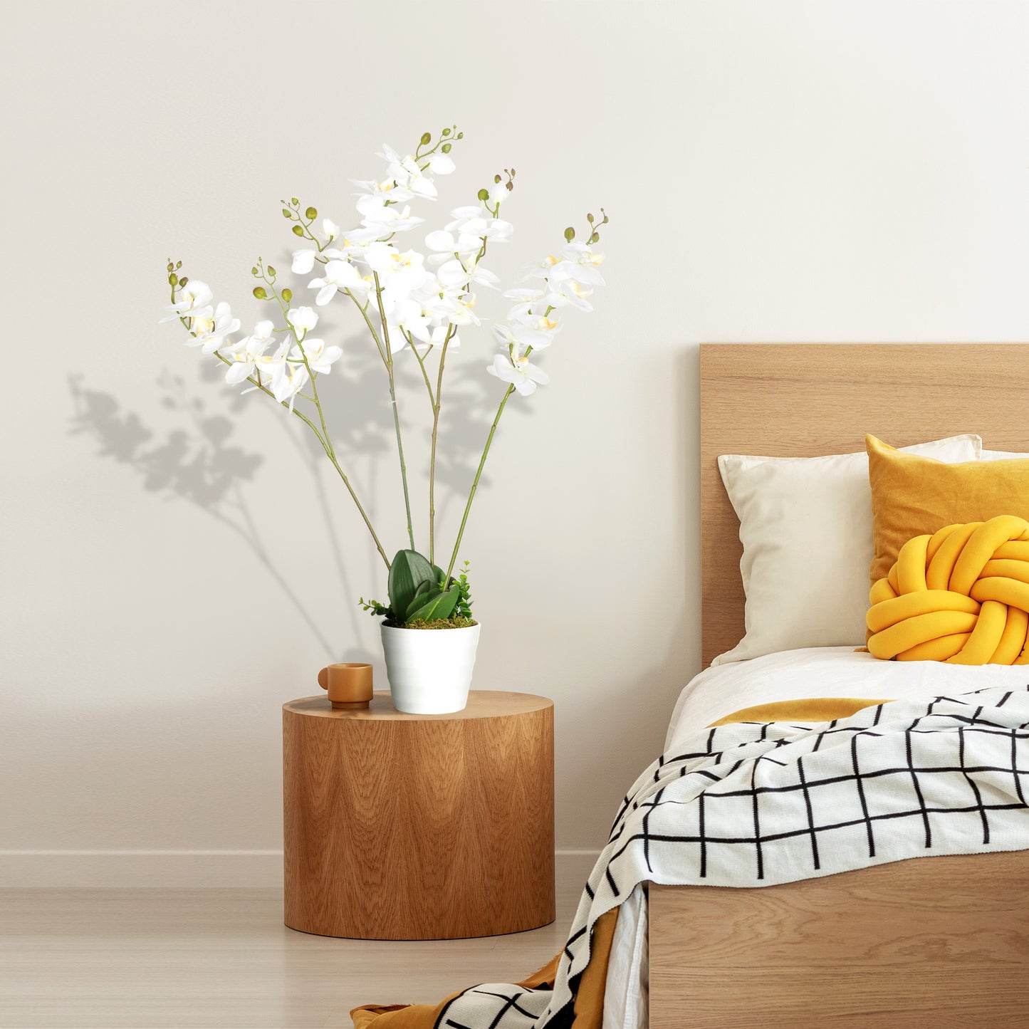 HOMCOM Planta Artificial de Orquídeas con Maceta Orquídea de Flores Falsa Phalaenopsis Artificiales para Decoración del Hogar Centro de Mesa Boda Ø16,5x75 cm Blanco