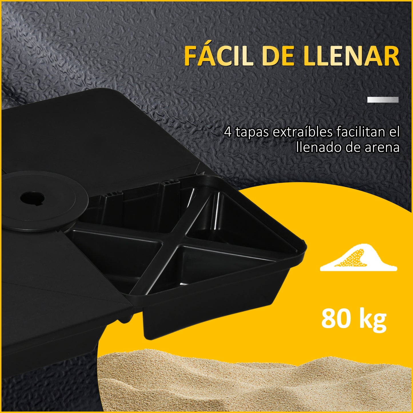 Outsunny 4 Pesos para Base de Sombrilla Rellenable de Arena 80 kg con Asa 4 Piezas para Base Cruzada de Parasol Sombrilla Cantilever para Jardín Exterior 89x89x11 cm Negro