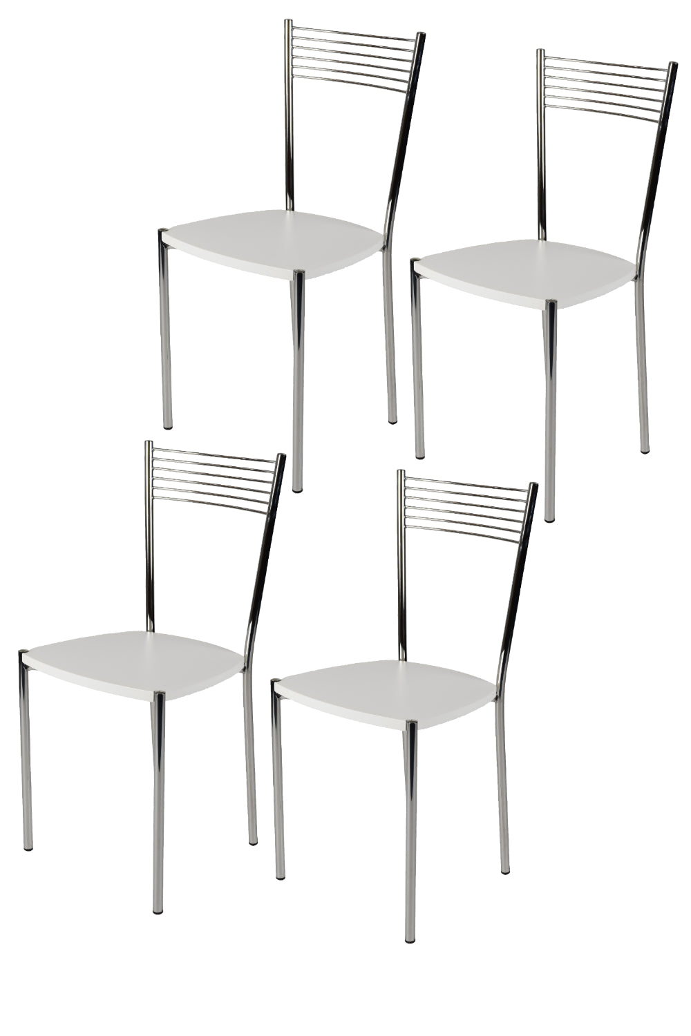 Tommychairs - Set 4 sillas de Cocina, Comedor, Bar y Restaurante Elegance, Estructura en Acero Cromado y Asiento en Madera Color Blanco