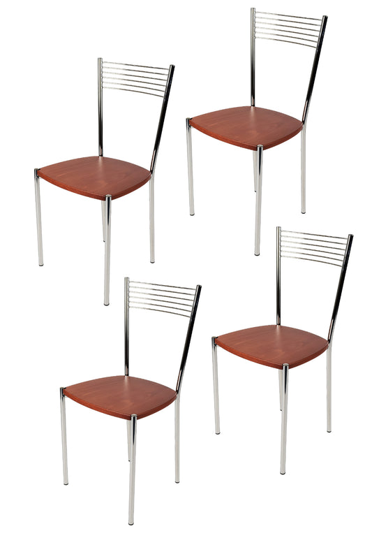 Tommychairs - Set 4 sillas de Cocina, Comedor, Bar y Restaurante Elegance, Estructura en Acero Cromado y Asiento en Madera Color Cerezo