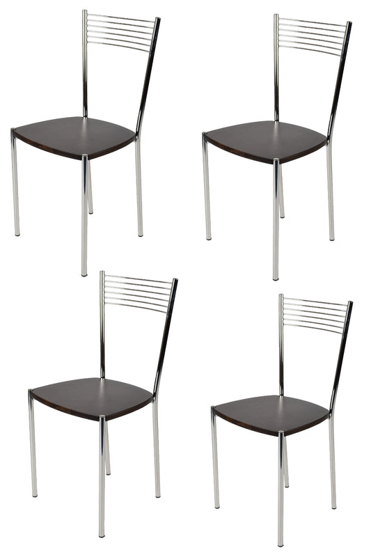 Tommychairs - Set 4 sillas de Cocina, Comedor, Bar y Restaurante Elegance, Estructura en Acero Cromado y Asiento en Madera Color wengué