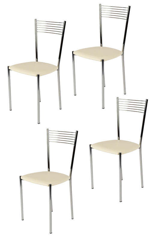 Tommychairs - Set 4 sillas de Cocina, Comedor, Bar y Restaurante Elegance, Estructura en Acero Cromado y Asiento tapizado en Polipiel Color Marfil