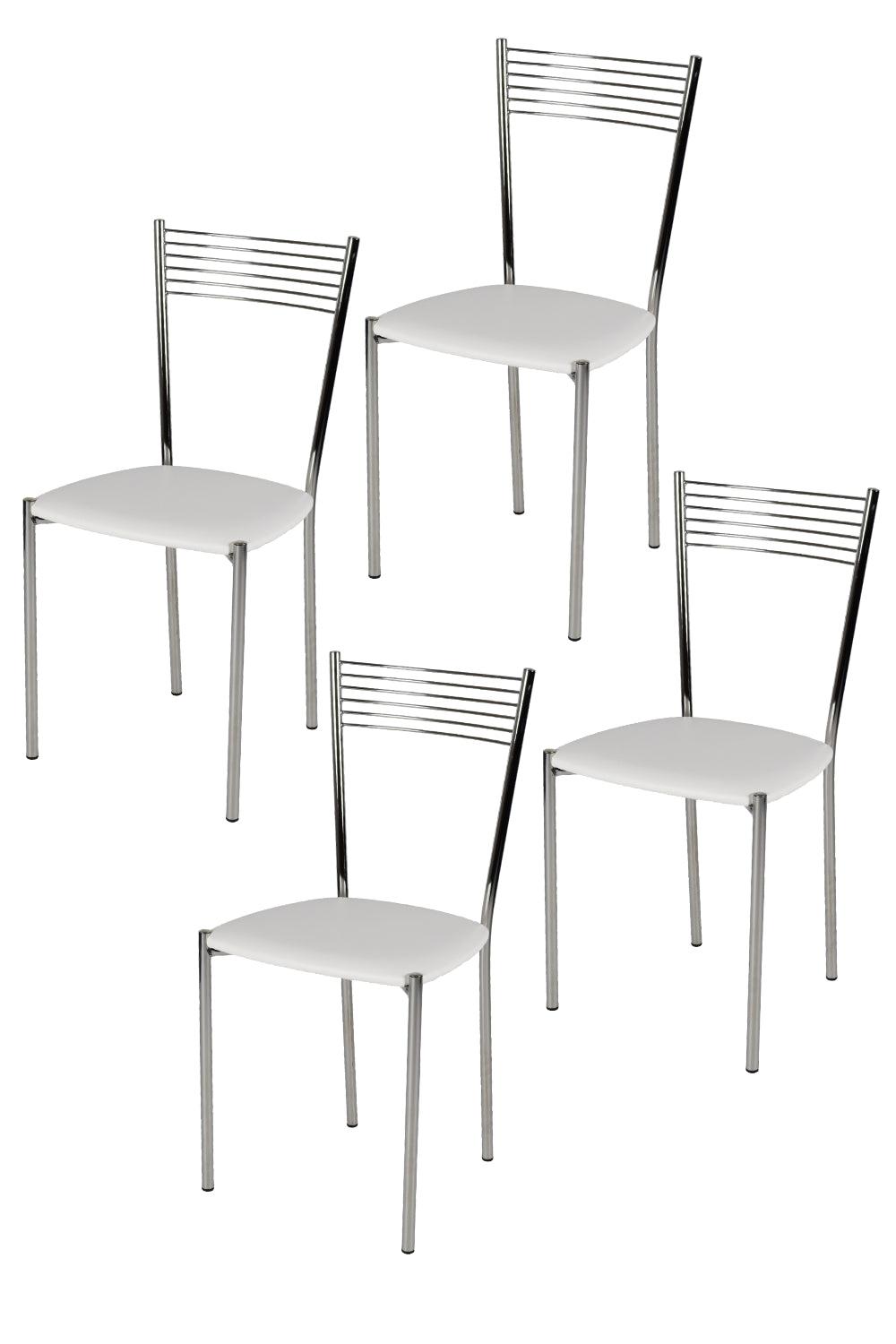 Tommychairs - Set 4 sillas de Cocina, Comedor, Bar y Restaurante Elegance, Estructura en Acero Cromado y Asiento tapizado en Polipiel Color Blanco