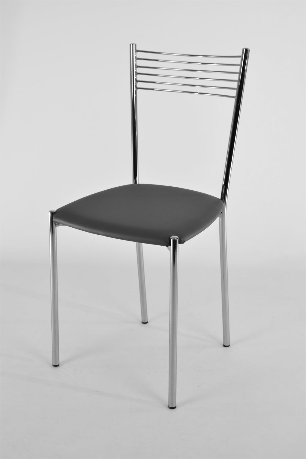 Tommychairs - Set 4 sillas de Cocina, Comedor, Bar y Restaurante Elegance, estructura en acero cromado y asiento tapizado en polipiel gris oscuro