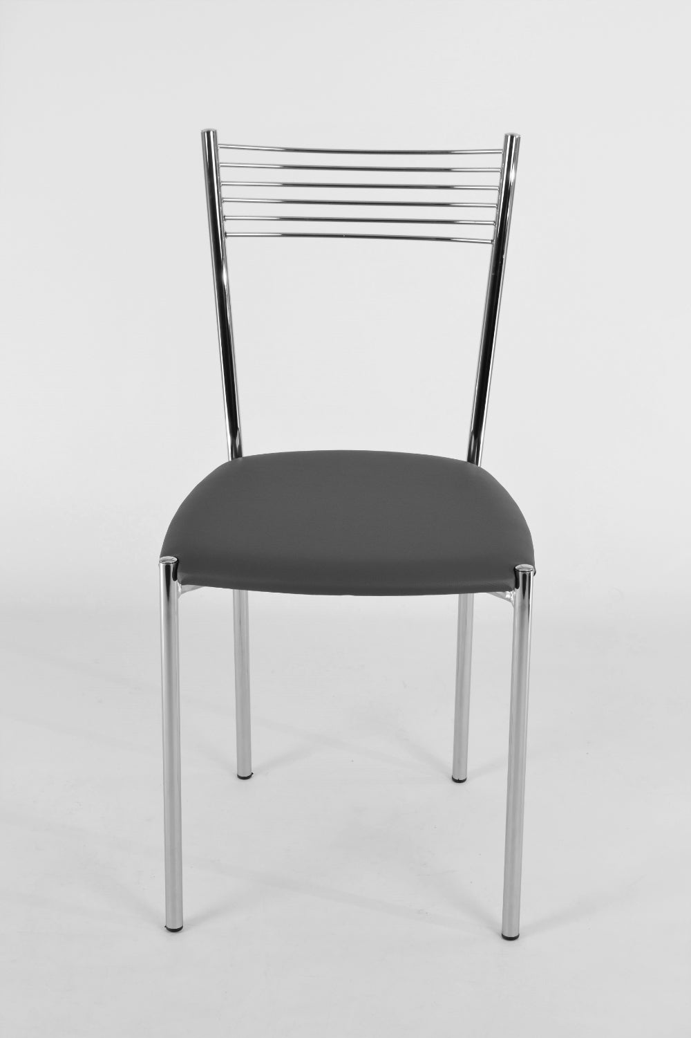 Tommychairs - Set 4 sillas de Cocina, Comedor, Bar y Restaurante Elegance, estructura en acero cromado y asiento tapizado en polipiel gris oscuro