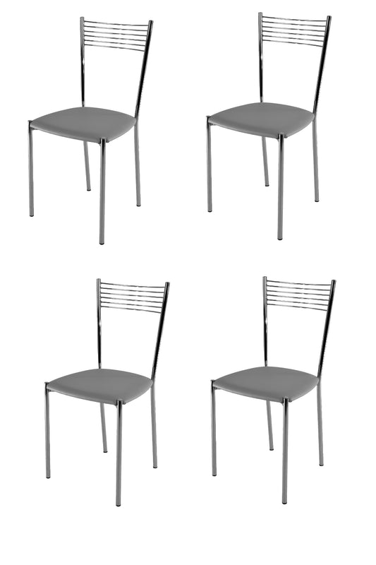 Tommychairs - Set 4 sillas de Cocina, Comedor, Bar y Restaurante Elegance, estructura en acero cromado y asiento tapizado en polipiel gris claro