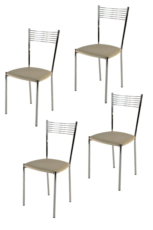 Tommychairs - Set 4 sillas de Cocina, Comedor, Bar y Restaurante Elegance, Estructura en Acero Cromado y Asiento tapizado en Polipiel Lino