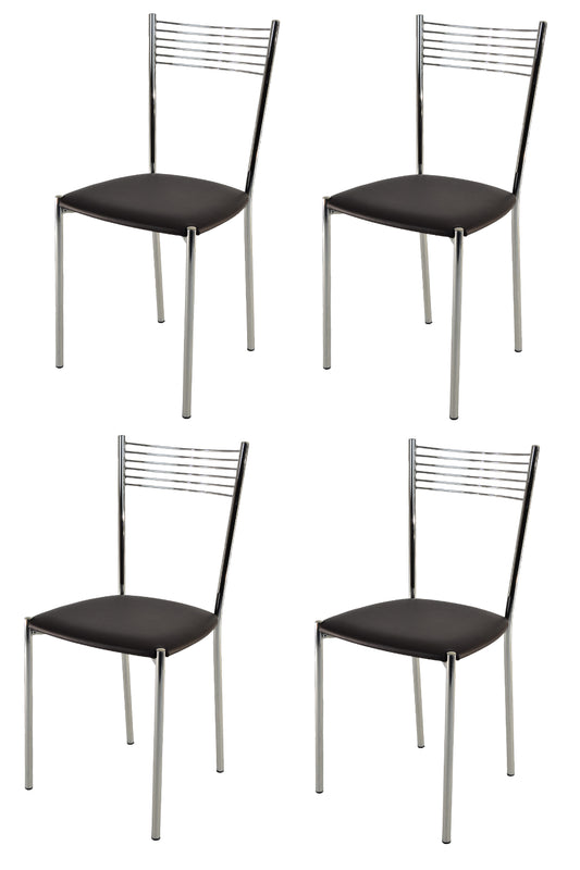 Tommychairs - Set 4 sillas de Cocina, Comedor, Bar y Restaurante Elegance, Estructura en Acero Cromado y Asiento tapizado en Polipiel Moka