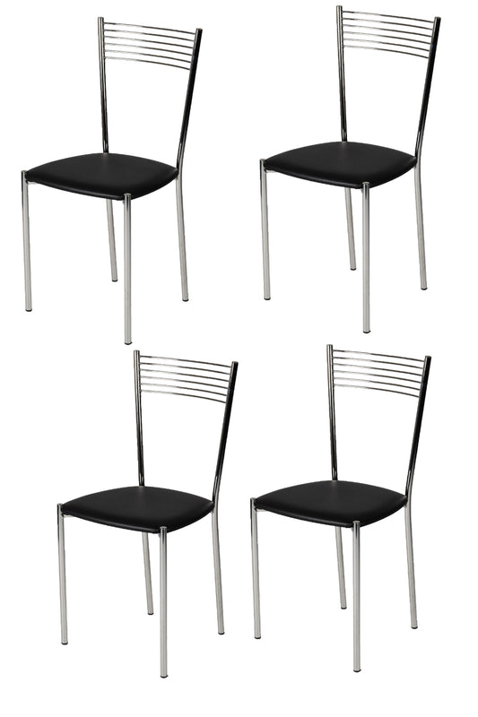 Tommychairs - Set 4 sillas de Cocina, Comedor, Bar y Restaurante Elegance, Estructura en Acero Cromado y Asiento tapizado en Polipiel Negra
